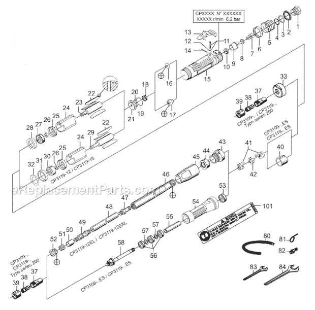 Page A Diagram and Parts List for CP3109-24 6151600030 Chicago Pneumatic Angle Grinder